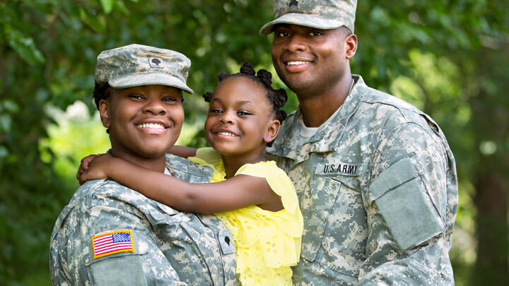 Stock image of a real dual black military family. Natural light.